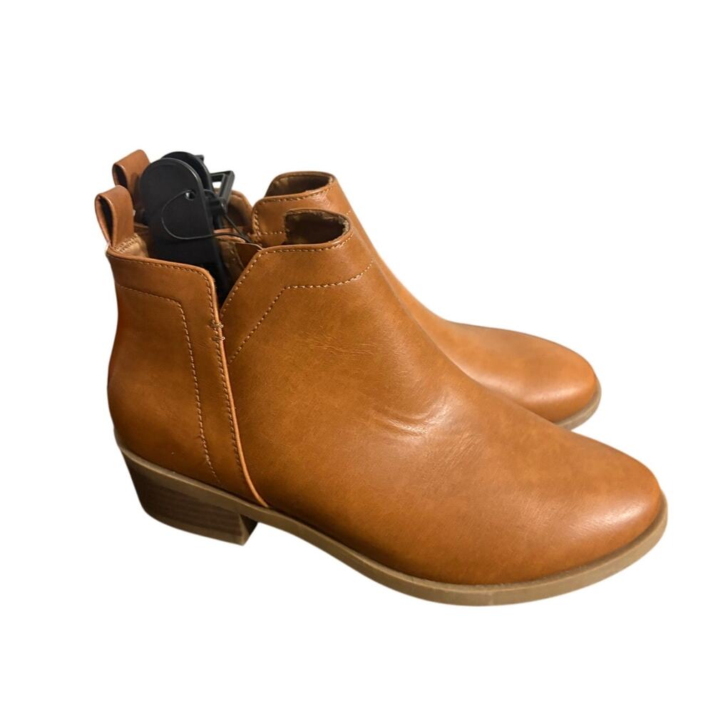 Wonder Nation Girls Brown Faux Leather Ankle Booties Sz 4 Low Heel Casual NWT